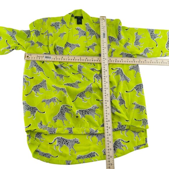 Ann Taylor Factory Petite XSP Lime Green Cheetah Print Drape Cardigan Blouse - Picture 4 of 6